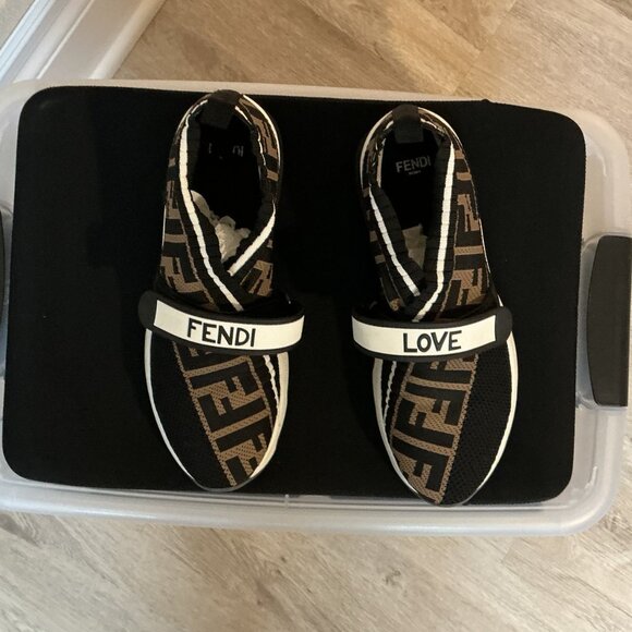 Fendi Black/Brown Zucca print knit women's sneakers - Picture 4 of 6